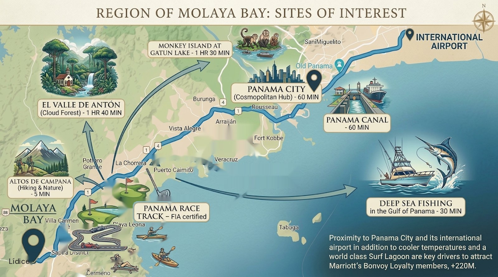 Map of the Molaya Bay region and nearby attractions